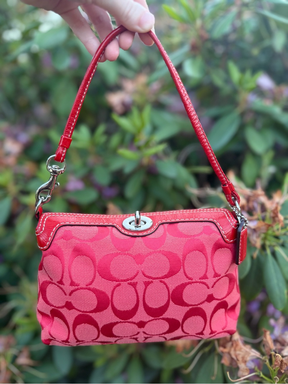 Coach Red Signature Mini Turn Lock Bag
